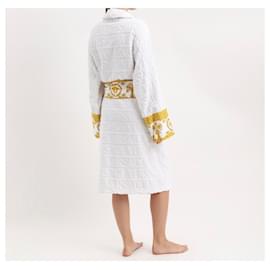 Gianni Versace-Peignoir de bain Versace mixte 100% coton blanc et jaune neuf avec étiquettes et boite-Blanc