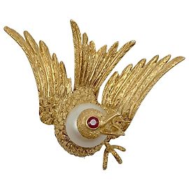 inconnue broche pájaro oro amarillo, rubí, Perla. Otro