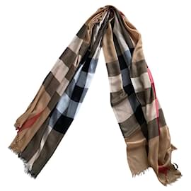 Burberry-Women's Burberry modal scarf, cashmere and silk with check pattern 200x90cm-Beige