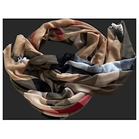 Burberry-Bufanda de modal de mujer Burberry, cachemir y seda con estampado de cuadros 200X90cm-Beige