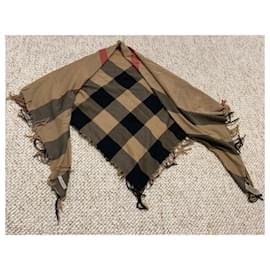 Burberry-Burberry square scarf with fringes 115x115 100% cotton like new mega check-Beige