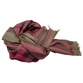 Burberry-Magnifique Foulard xxl Burberry kaki rose 210x70 cm 49% soie 51% laine-Pink