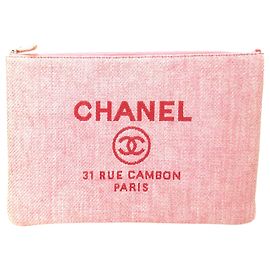 Chanel Pink Deauville O Case Canvas Clutch Bag Pink