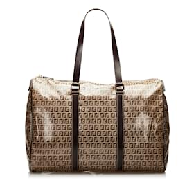 Fendi-Fendi Brown Zucchino DuffleTravel Bag-Brown
