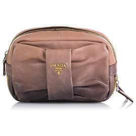 Clutch Prada Rosa Laço Couro Rosa Cinza