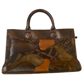 Sac à main Fendi Patchwork cuir et fourrure marron chocolat Marron Chocolat