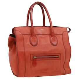 Céline-CELINE Luggage Mini Shopper Hand Bag Leather Red Auth fm1880-Red