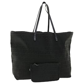Fendi-FENDI Zucchino Canvas Tote Bag Black Auth fm1871-Black