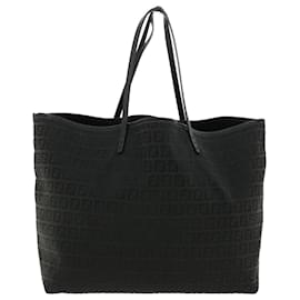 Fendi-FENDI Zucchino Canvas Tote Bag Black Auth fm1871-Black
