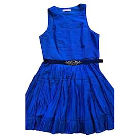 Matthew Williamson-Sun Pleated Silk Dress Royal Blue-Blue