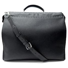 Fendi-NEW FENDI PEEKABOO HANDBAG 7V A354 BLACK GRAINED LEATHER XL SHOULDER BAG-Black
