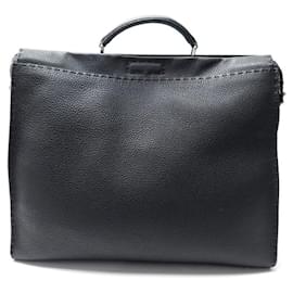 Fendi-NEW FENDI PEEKABOO HANDBAG 7V A354 BLACK GRAINED LEATHER XL SHOULDER BAG-Black