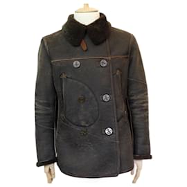 Ralph Lauren-JACKET RALPH LAUREN GAMBEL PEACOCK SHEARLING VINTAGE 48 M WOOL LEATHER COAT-Brown