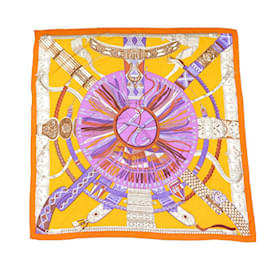 Hermès-SHAWL HERMES BELTS AND TIES BOURTHOUMIEUX IN CASHMERE AND SILK SHAWL-Orange