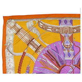 Hermès-SHAWL HERMES BELTS AND TIES BOURTHOUMIEUX IN CASHMERE AND SILK SHAWL-Orange