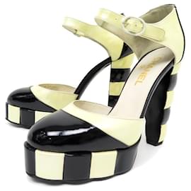 Chanel-CHANEL G SHOES25885 Pumps 38.5 TWO-TONE PATENT LEATHER + SHOES BOX-Other