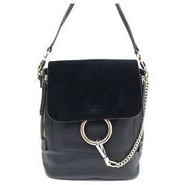 Chloé BACKPACK CHLOE FAYE MM BANDOULIERE LEATHER AND SUEDE BACKPACK HAND BAG Black