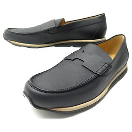 Hermès NEUE HERMES-SCHUHE 192485ZH MOKASSIN H MUSTER 45 Schwarze Leder Slipper Schwarz