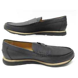 Hermès-NEW HERMES SHOES 192485ZH MOCCASIN H PATTERN 45 BLACK LEATHER LOAFERS-Black