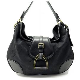 BOLSA DE OMBRO RALPH LAUREN ETRIER EM LONA E BOLSA DE COURO Preto