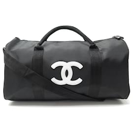Chanel-NEW CHANEL TRAVEL BAG BLACK CANVAS LOGO CC BANDOULIERE 50CM SPORT BAG-Black