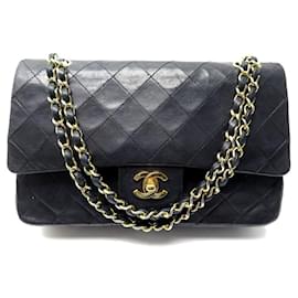 Chanel-VINTAGE SAC A MAIN CHANEL CLASSIQUE TIMELESS CUIR MATELASSE BLEU HAND BAG-Noir