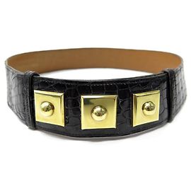 Hermès VINTAGE HERMES KLAVIERGÜRTEL 72 CM SCHWARZER KROKODIL-LEDERGÜRTEL KROKODIL-LEDERGÜRTEL Schwarz