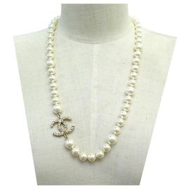 NOVO COLAR CHANEL LOGO CC & COLAR DE PÉROLAS 65 72 COLAR DE METAL OURO CM Dourado