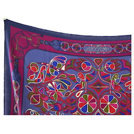 Hermès-CHALE HERMES FOLKLORE HENRI D'ORIGNY 140 SOIE & CACHEMIRE PRUNE SHAWL SCARF-Prune