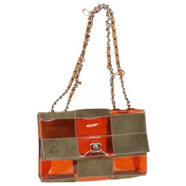 CHANEL Choco Bar Bolsa tiracolo marrom laranja CC Auth yk5514b Marrom Laranja