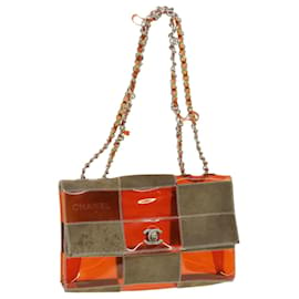 Chanel-CHANEL Choco Bar Bolsa tiracolo marrom laranja CC Auth yk5514b-Marrom,Laranja