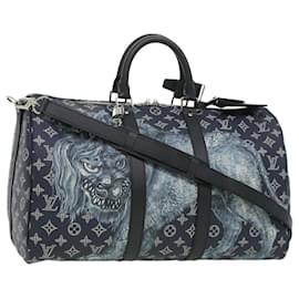 Louis Vuitton-LOUIS VUITTON Monogram sabana Keepall bandolera 45 boston m54129 autenticación 33473EN-Azul marino