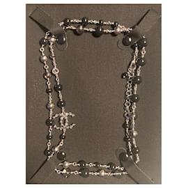 Collana lunga classica Chanel Nero Silver hardware