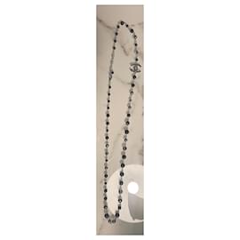 Chanel-Chanel classic long necklace-Black,Silver hardware