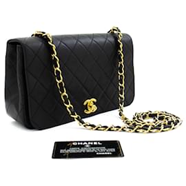 Chanel-CHANEL Full Flap Chain Shoulder Bag Crossbody Black Quilted Lamb-Black