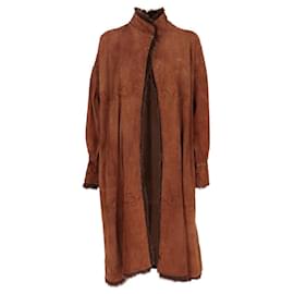 Fendi-Fendi Suede Double Layer Coat-Brown