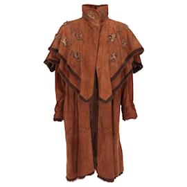 Fendi-Fendi Suede Double Layer Coat-Brown