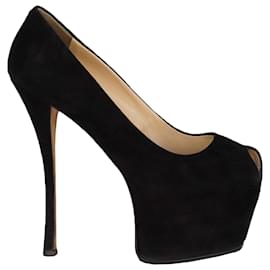 Giuseppe Zanotti-Black Suede Platform High Heel Shoes-Black
