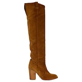 Laurence Dacade-Suede Over the Knee Light Brown Boots-Brown,Light brown