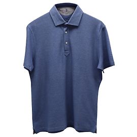 Polo Brunello Cucinelli de corte slim en algodón azul Azul