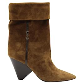 Saint Laurent-Brown Suede Niki Booties-Brown