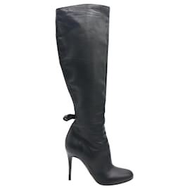 Valentino-Knee Length 'Bow' Leather Boots-Black