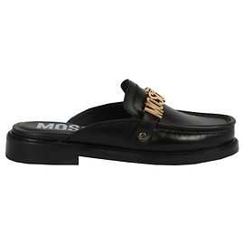 Moschino Logo Leather Loafer Mules Black