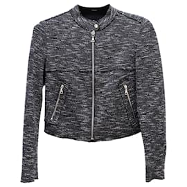Theory-Theory Cropped Moto Jacket in Blue Cotton Tweed-Other