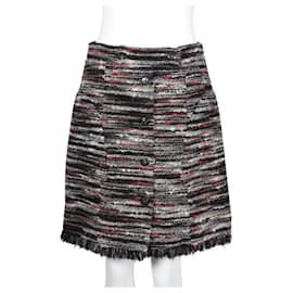 Chanel-black, white, Beige & Red Knee Length Tweed Skirt-Other