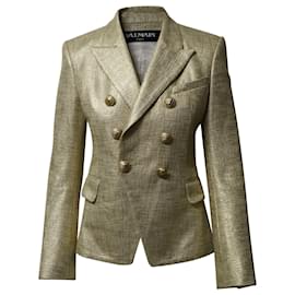 Balmain-Balmain Metallic lined Breasted Blazer in Gold Cotton-Golden