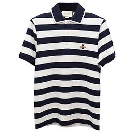 Polo a righe Gucci Bee Appliqué in cotone blu navy Blu navy