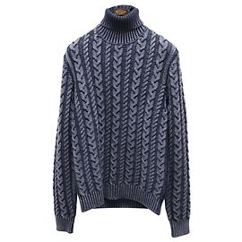Tod's Cable-Knit Rollneck Sweater in Blue Grey Merino Wool Grey
