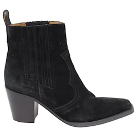 Ganni-Ganni Western Style Ankle Boots in Black Suede-Black