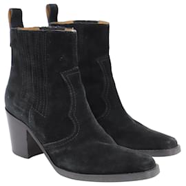 Ganni-Ganni Western Style Ankle Boots in Black Suede-Black